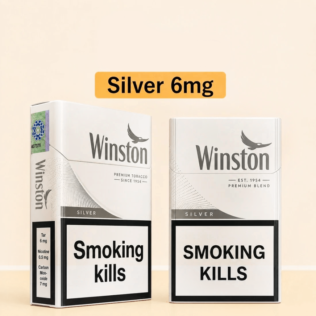 Winston Silver cigarettes pack, light 6mg, Dubai UAE